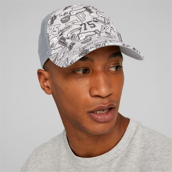Academy Printed Trucker Cap, Cool Mid Gray-PUMA Black-AOP, extralarge-IND