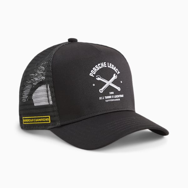 PL Garage Crew Unisex Motorsport Trucker Cap, PUMA Black, extralarge-IND