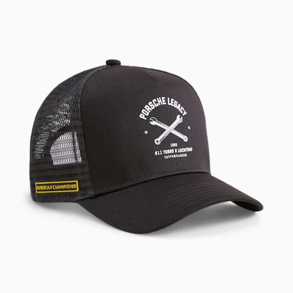 Porsche Legacy Garage Crew Trucker Cap, PUMA Black, extralarge