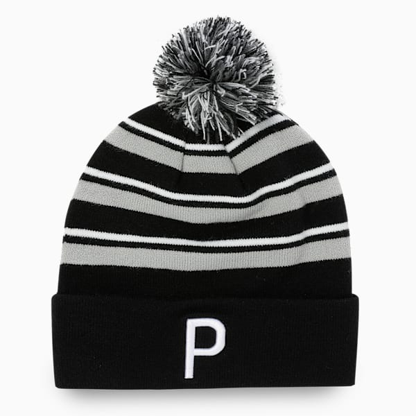 WRMLBL Men's Golf Stripe Pom Beanie, Ash Gray-PUMA Black, extralarge-IND