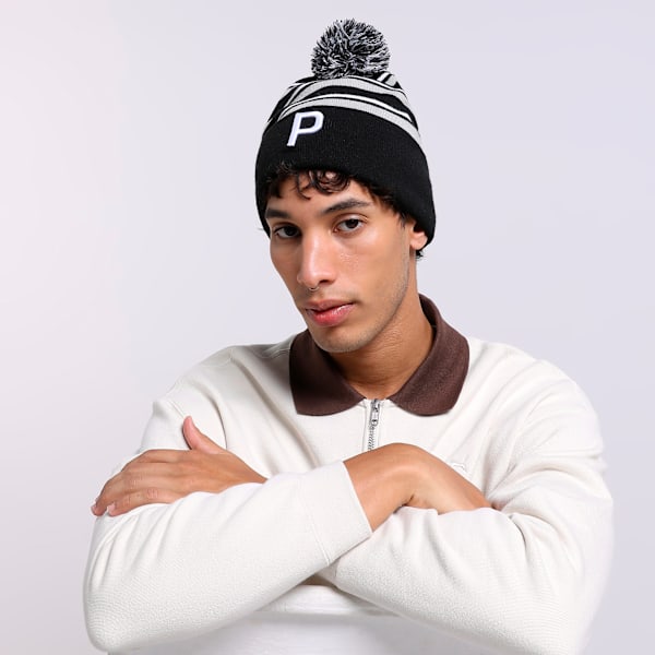 WRMLBL Men's Golf Stripe Pom Beanie, Ash Gray-PUMA Black, extralarge-IND