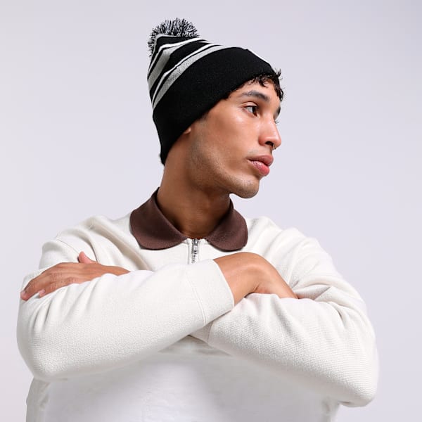 WRMLBL Men's Golf Stripe Pom Beanie, Ash Gray-PUMA Black, extralarge-IND