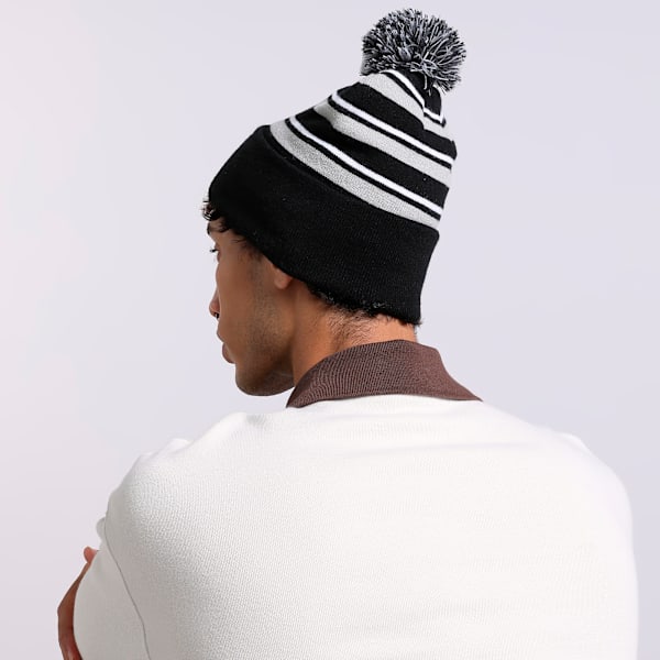 WRMLBL Men's Golf Stripe Pom Beanie, Ash Gray-PUMA Black, extralarge-IND
