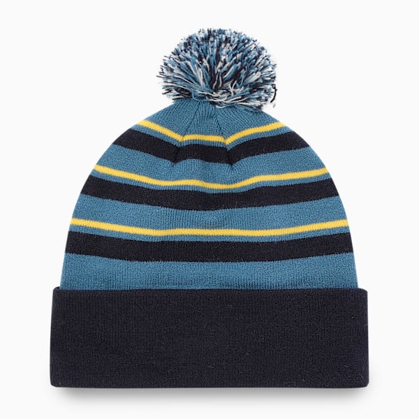 WRMLBL Men's Golf Stripe Pom Beanie, Deep Navy-Blue Horizon-Pelé Yellow, extralarge-IND