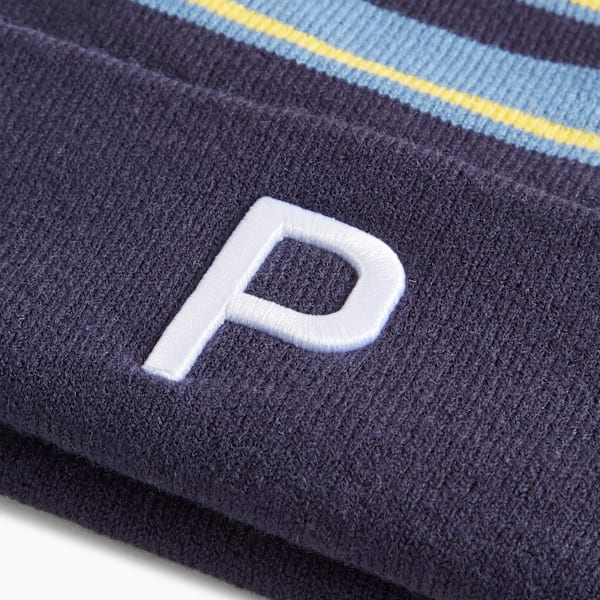 WRMLBL Men's Golf Stripe Pom Beanie, Deep Navy-Blue Horizon-Pelé Yellow, extralarge-IND