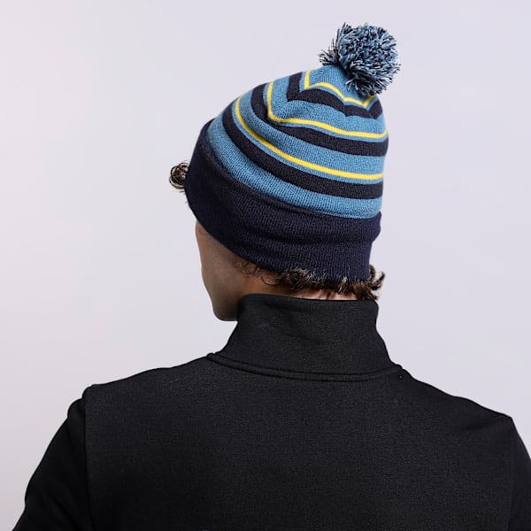 WRMLBL Men's Golf Stripe Pom Beanie, Deep Navy-Blue Horizon-Pelé Yellow, extralarge-IND