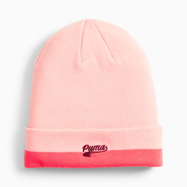 Gorro de lana con logotipo de palabra PUMA, Peach Smoothie-Electric Blush-Dark Jasper, extralarge