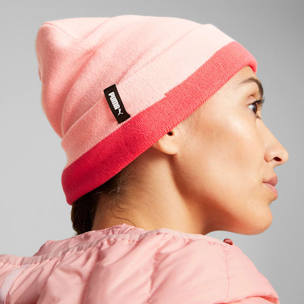 Gorro de lana con logotipo de palabra PUMA, Peach Smoothie-Electric Blush-Dark Jasper, extralarge