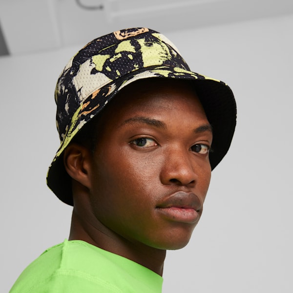 Basketball Bucket Hat, Yellow Blaze-AOP, extralarge