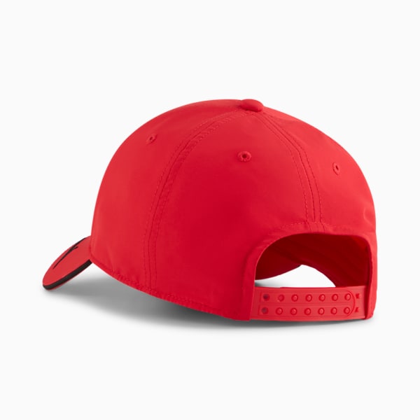 Red PUMA cap, adult, featuring an adjustable strap with several holes for size adjustment.