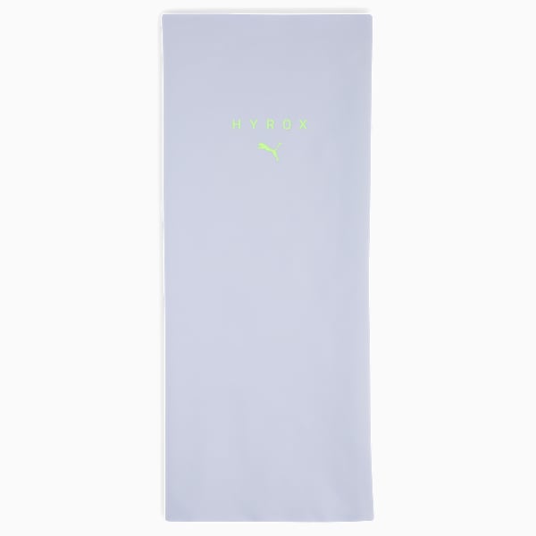 Light grey PUMA neck warmer for adults with neon green logo and wordmark.
