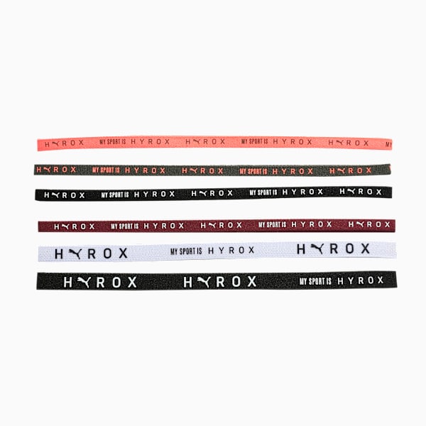 PUMA x HYROX Training Hairbands Pack of 6, PUMA Black-PUMA White-Ruby Shimmer-Glowing Orange, extralarge-IND