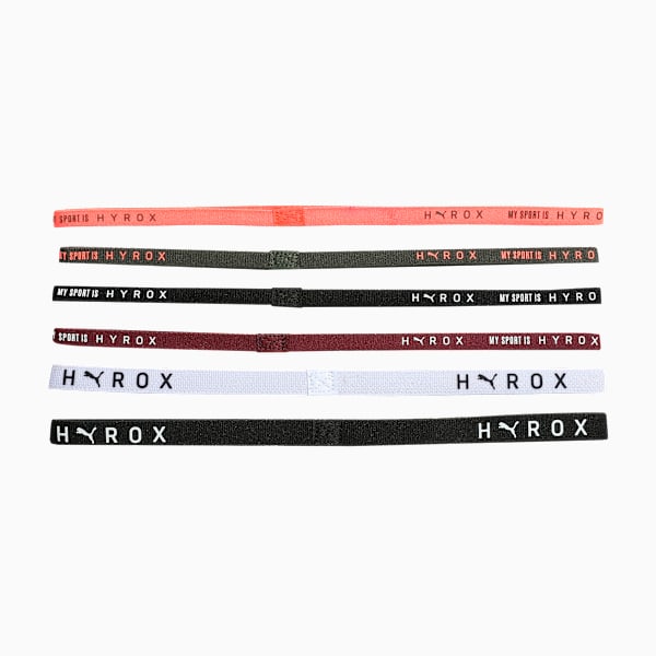 PUMA x HYROX Training Hairbands Pack of 6, PUMA Black-PUMA White-Ruby Shimmer-Glowing Orange, extralarge-IND