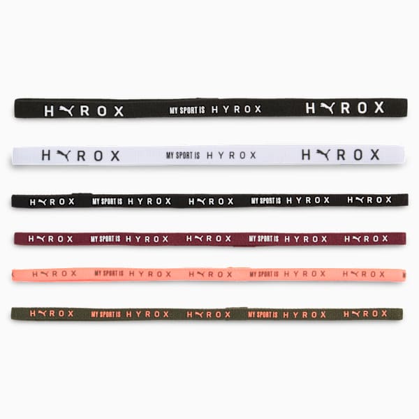 ユニセックス PUMA x HYROX ヘアバンド 6個入り, PUMA Black-PUMA White-Ruby Shimmer-Glowing Orange, extralarge-JPN