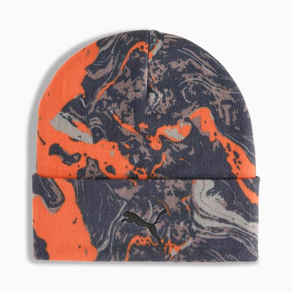 LAFRANCÉ Mid Crown Beanie Unisex, Flat Dark Gray-Galactic Gray-Orange Glo-AOP, extralarge