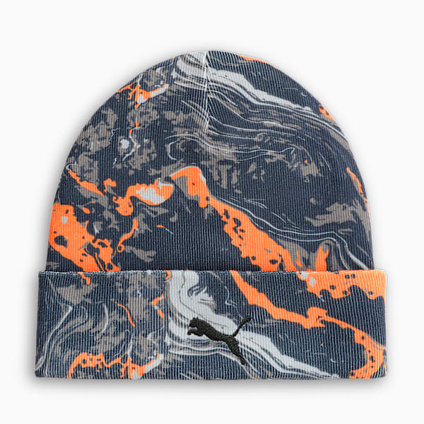 LAFRANCE Embroidered Mid Crown Beanie, Flat Dark Gray-Galactic Gray-Orange Glo-AOP, extralarge-IND