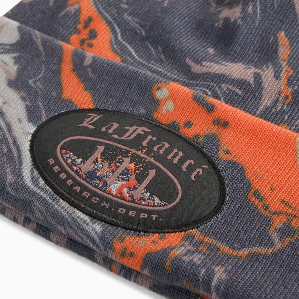 LAFRANCÉ Mid Crown Beanie Unisex, Flat Dark Gray-Galactic Gray-Orange Glo-AOP, extralarge