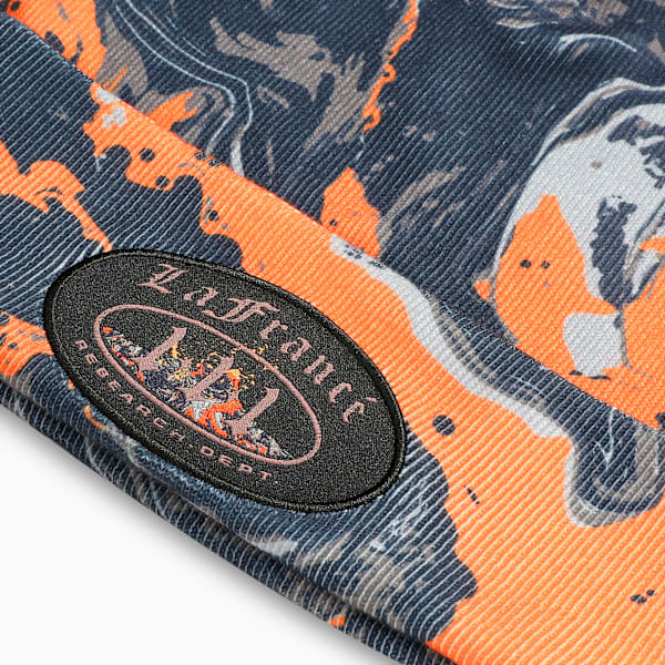 LAFRANCE Embroidered Mid Crown Beanie, Flat Dark Gray-Galactic Gray-Orange Glo-AOP, extralarge-IND