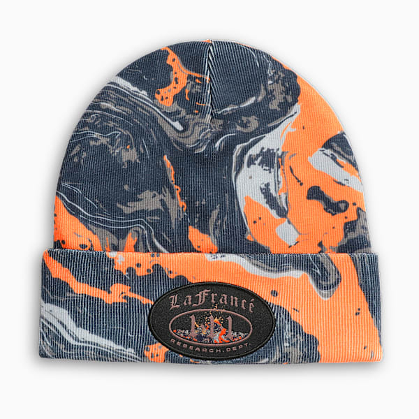 LAFRANCE Embroidered Mid Crown Beanie, Flat Dark Gray-Galactic Gray-Orange Glo-AOP, extralarge-IND