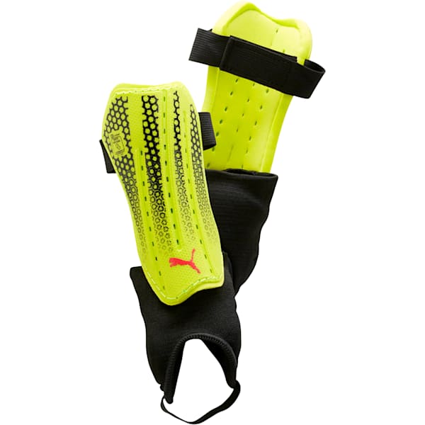 Spirit NOCSAE Shin Guards, Fizzy Yellow-Red Blast-Black, extralarge