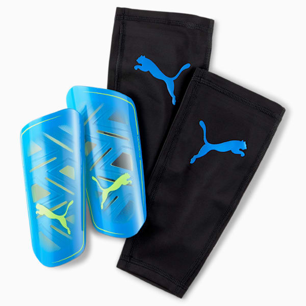 ULTRA Flex Sleeve Unisex Football Shin Guards, Nrgy Blue-Yellow Alert, extralarge-IND