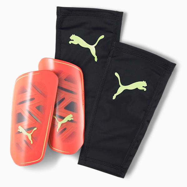 ULTRA Flex Sleeve Shin Guards, Fiery Coral-Fizzy Light, extralarge