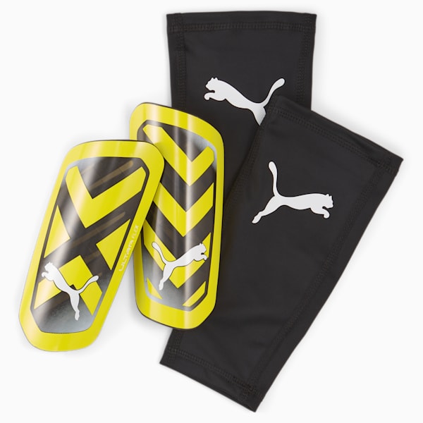 ULTRA Flex Sleeve Football Shin Guards, Yellow Blaze-PUMA Black, extralarge-IND