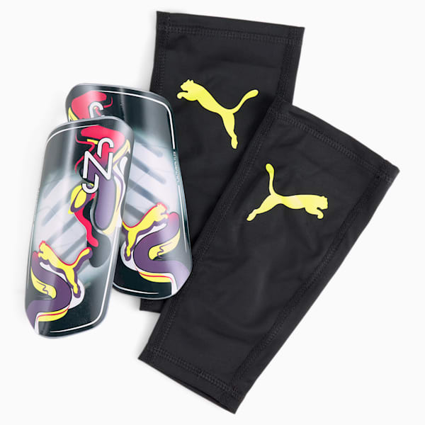 Neymar Jr ULTRA Flex Sleeve Soccer Shin Guards, Dark Night-Orchid Shadow-Fluro Yellow Pes, extralarge