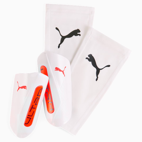 ULTRA Twist Football Sleeve Shinguards, PUMA White-Glowing Red, extralarge