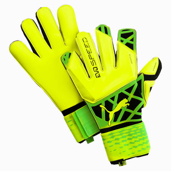 evoSPEED 1.5 Soccer Goalkeeper Gloves, Safety Yellow-Green-Black, extralarge