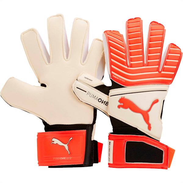PUMA ONE Grip 17.2 Goalkeeper Gloves, White-Red Blast-Black-Silver, extralarge