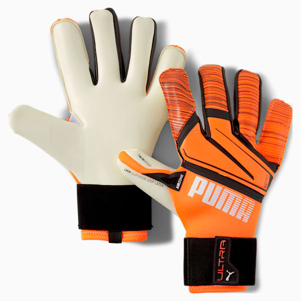 PUMA ULTRA Grip 1 Hybrid Pro Goalkeeper Gloves, Shocking Orange-Puma White-Puma Black