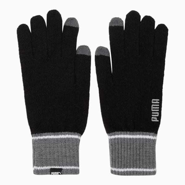 PUMA Knit Winter Gloves, Puma Black-Dark Gray Heather, extralarge-IND