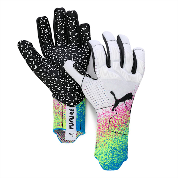 Guantes de arquero de fútbol Future:ONE Grip 1 NC, Puma White-Puma Black-Spring Break-Deep Orchid-Yellow Alert, extralarge