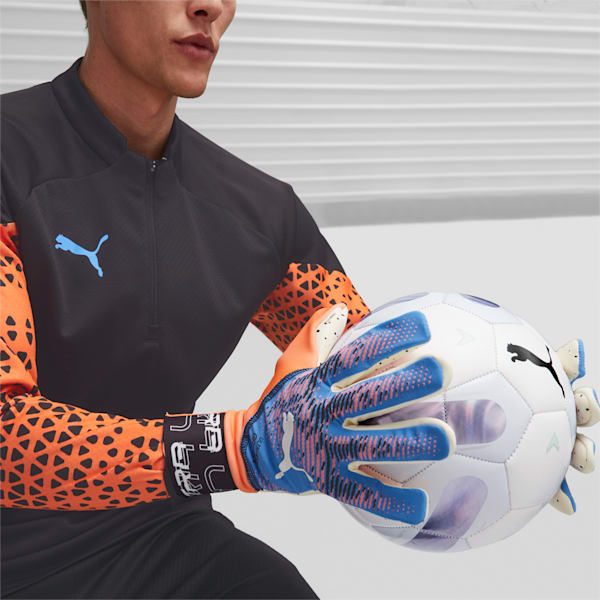 ULTRA Ultimate 1 Negative Cut Soccer Goalkeeper's Gloves, Ultra Orange-Blue Glimmer, extralarge