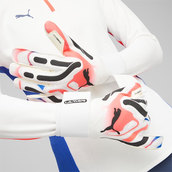 ULTRA Ultimate Hybrid Men's Goalkeeper Gloves, PUMA White-Ultra Blue-Fire Orchid, extralarge