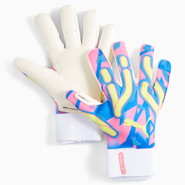 ULTRA Ultimate ENERGY Hybrid Soccer Goalkeeper Gloves, Ultra Blue-Yellow Alert-Luminous Pink, extralarge