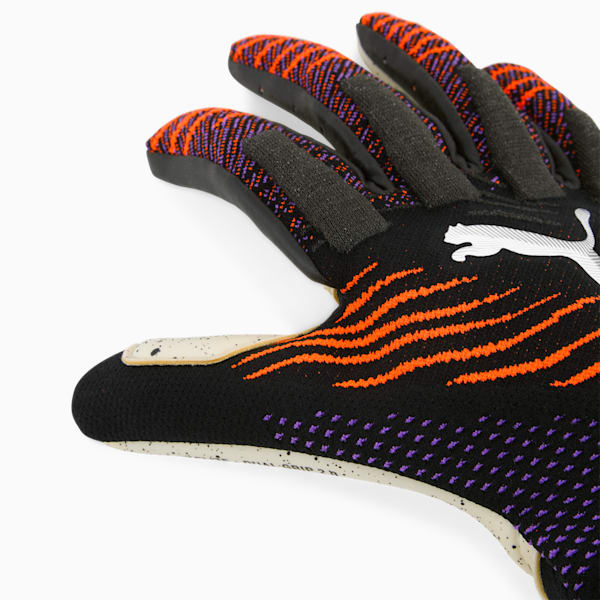 FUTURE Ultimate NC Soccer Goalkeeper Gloves, PUMA Black-Glowing Red-Purple Glimmer, extralarge