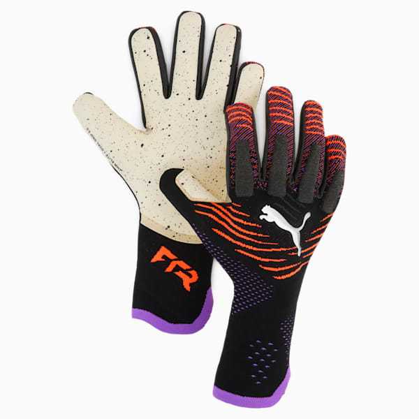 FUTURE Ultimate NC Soccer Goalkeeper Gloves, PUMA Black-Glowing Red-Purple Glimmer, extralarge