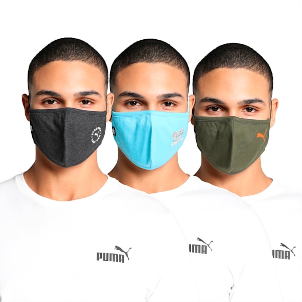 PUMA Face Mask Pack of 3, Forest Night-Dark Gray Heather-Ethereal Blue, extralarge-IND