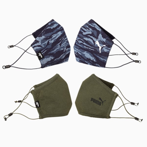 PUMA Adjustable Camouflage Face Mask for Adult- Set of Two, Forest Night-Peacoat-camo