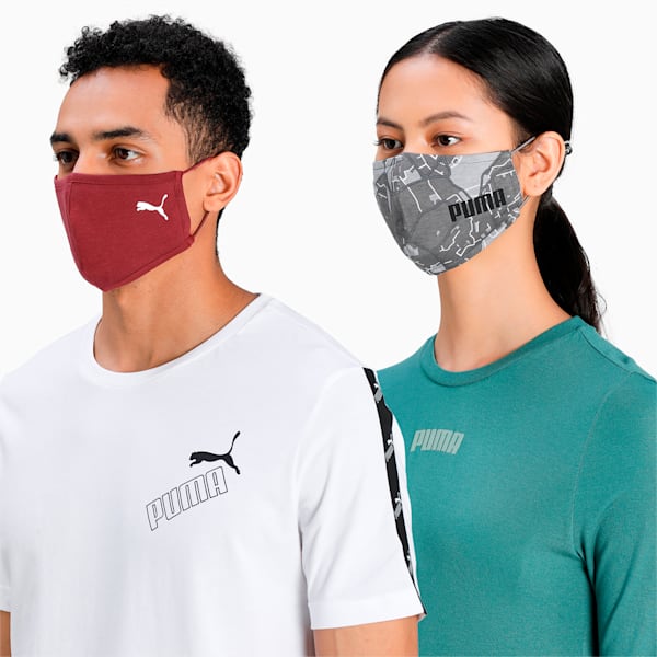 PUMA Classic Face Mask Pack of 2, Cordovan-Vaporous Gray-AOP, extralarge-IND