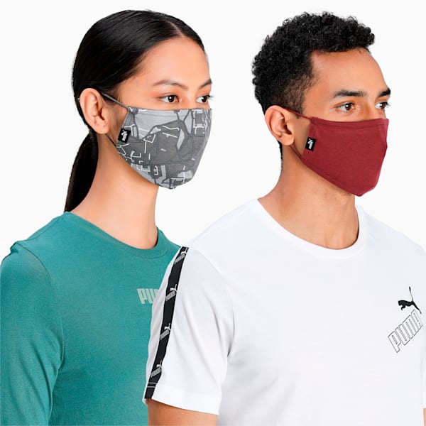 PUMA Classic Face Mask Pack of 2, Cordovan-Vaporous Gray-AOP, extralarge-IND