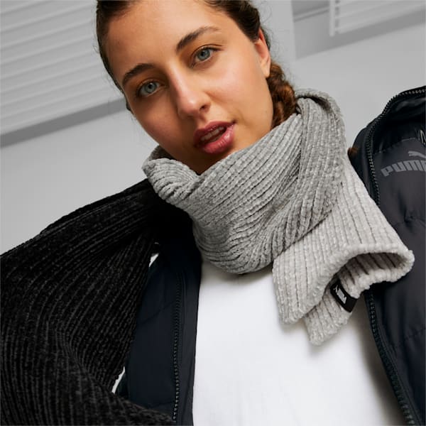 Chenille Scarf, Puma Black-Medium Gray Heather-Light Gray Heather, extralarge