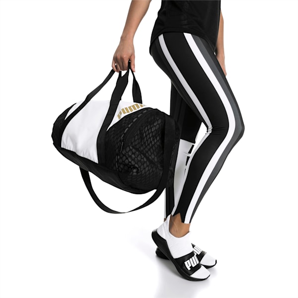 Ambition Gold Women's Barrel Bag, Puma White-Puma Black, extralarge