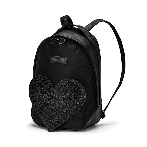 Sequin Heart Leather Purse in Black