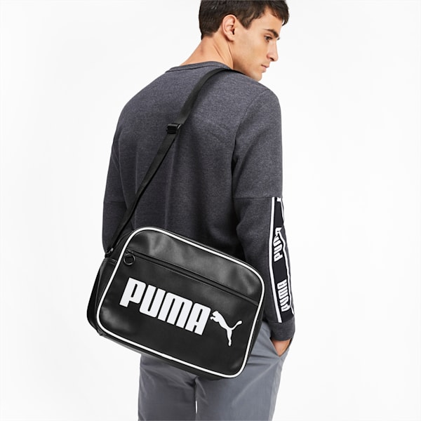 Campus Reporter Retro Shoulder Bag, Puma Black, extralarge