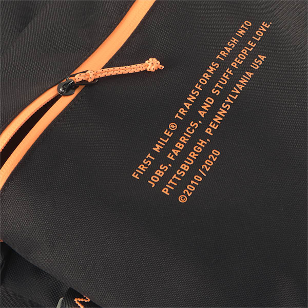 PUMA x FIRST MILE Running Backpack, Puma Black-Fizzy Orange, extralarge