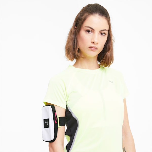 PR Women's Running Arm Pocket, Puma White-Fizzy Yellow-Glowing Pink, extralarge