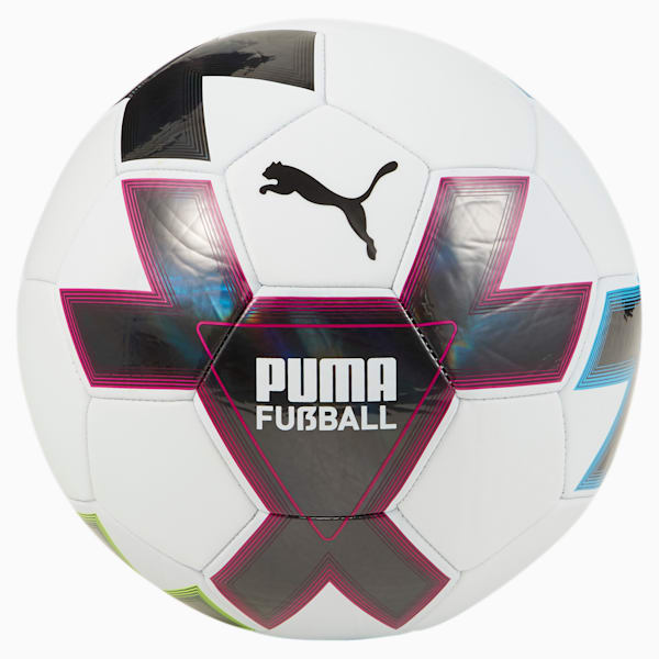 Ballon d’entraînement de football Cage, Puma White-Puma Black-Ocean Dive-Deep Orchid-Yellow Alert, extralarge